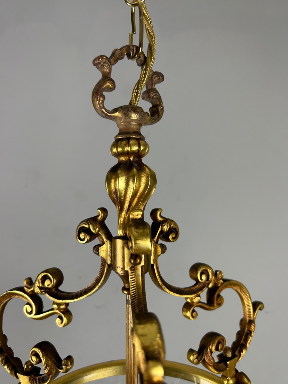 French Gilt Brass Triple Light Antique Lantern  View VI