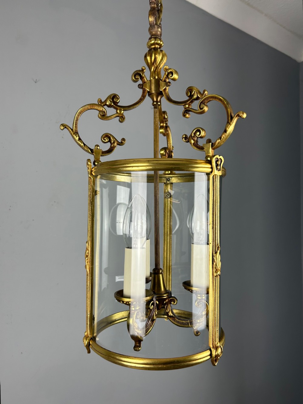 French Gilt Brass Triple Light Antique Lantern  View VII