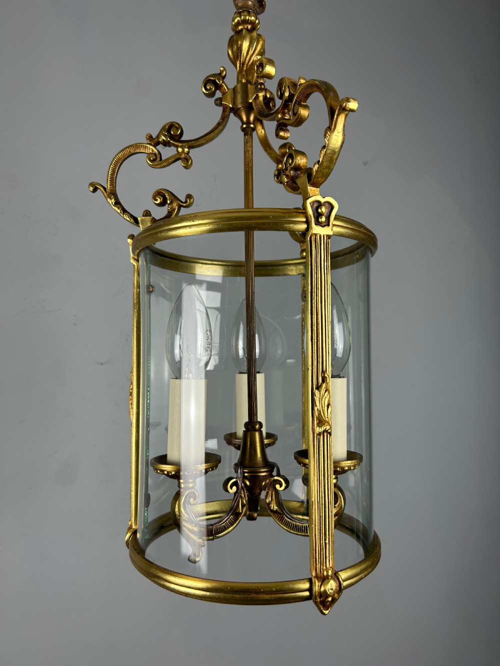 French Gilt Brass Triple Light Antique Lantern  View VIII