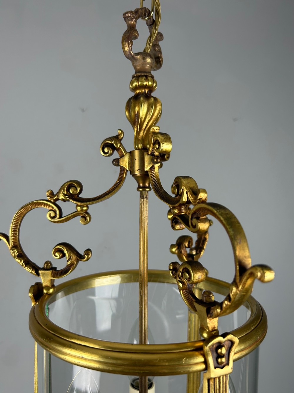 French Gilt Brass Triple Light Antique Lantern  View IX