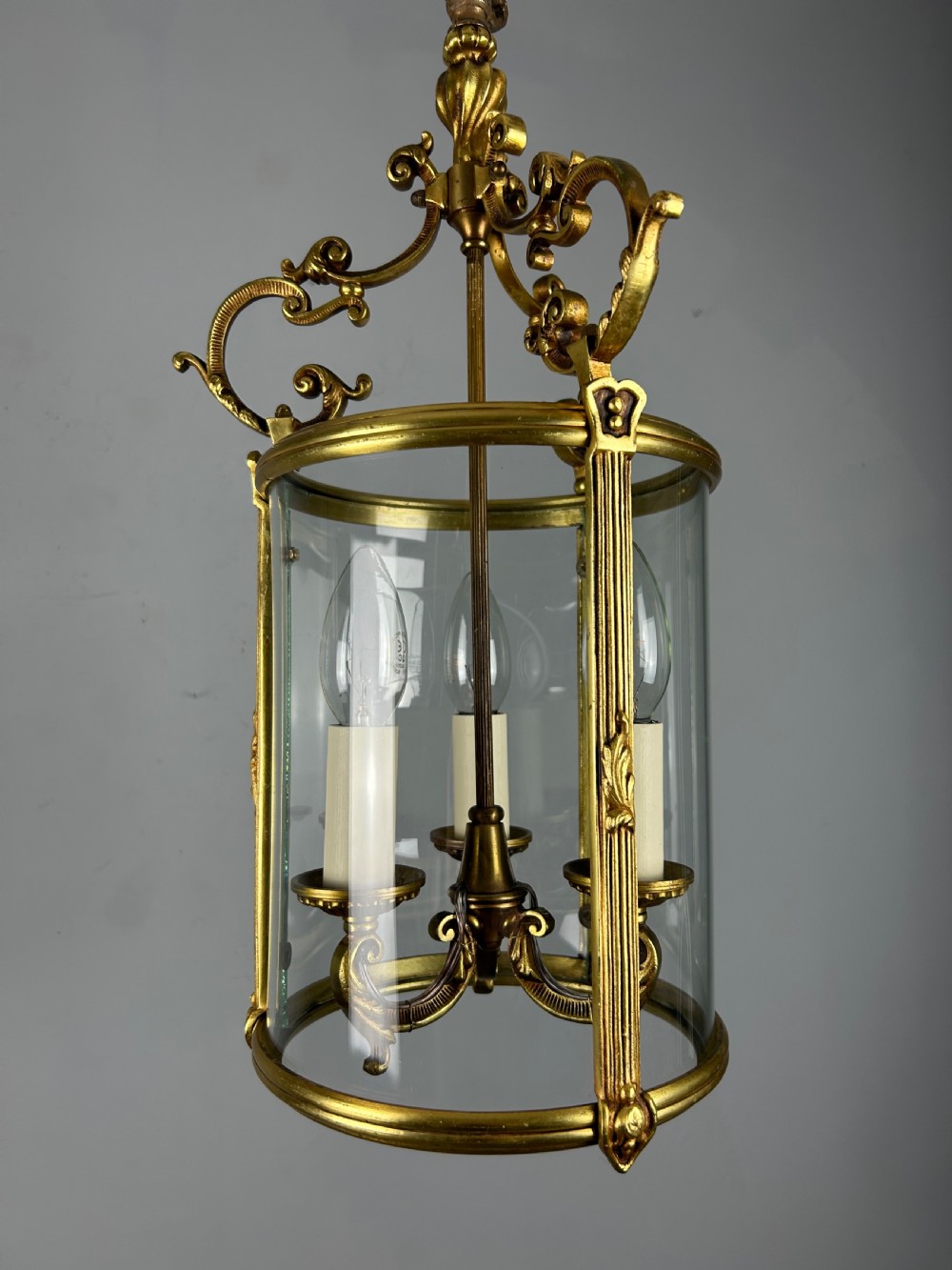 French Gilt Brass Triple Light Antique Lantern  View X
