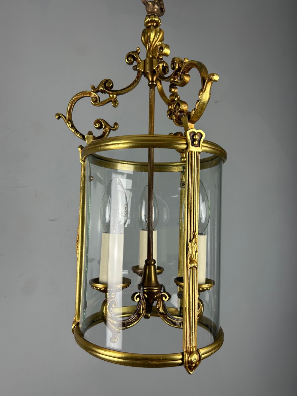 French Gilt Brass Triple Light Antique Lantern  View XI