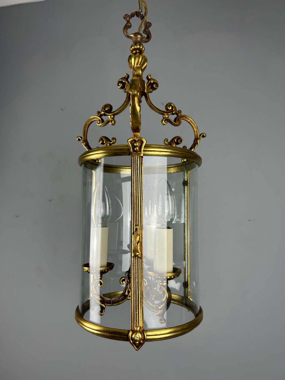 French Gilt Brass Triple Light Antique Lantern  View XII