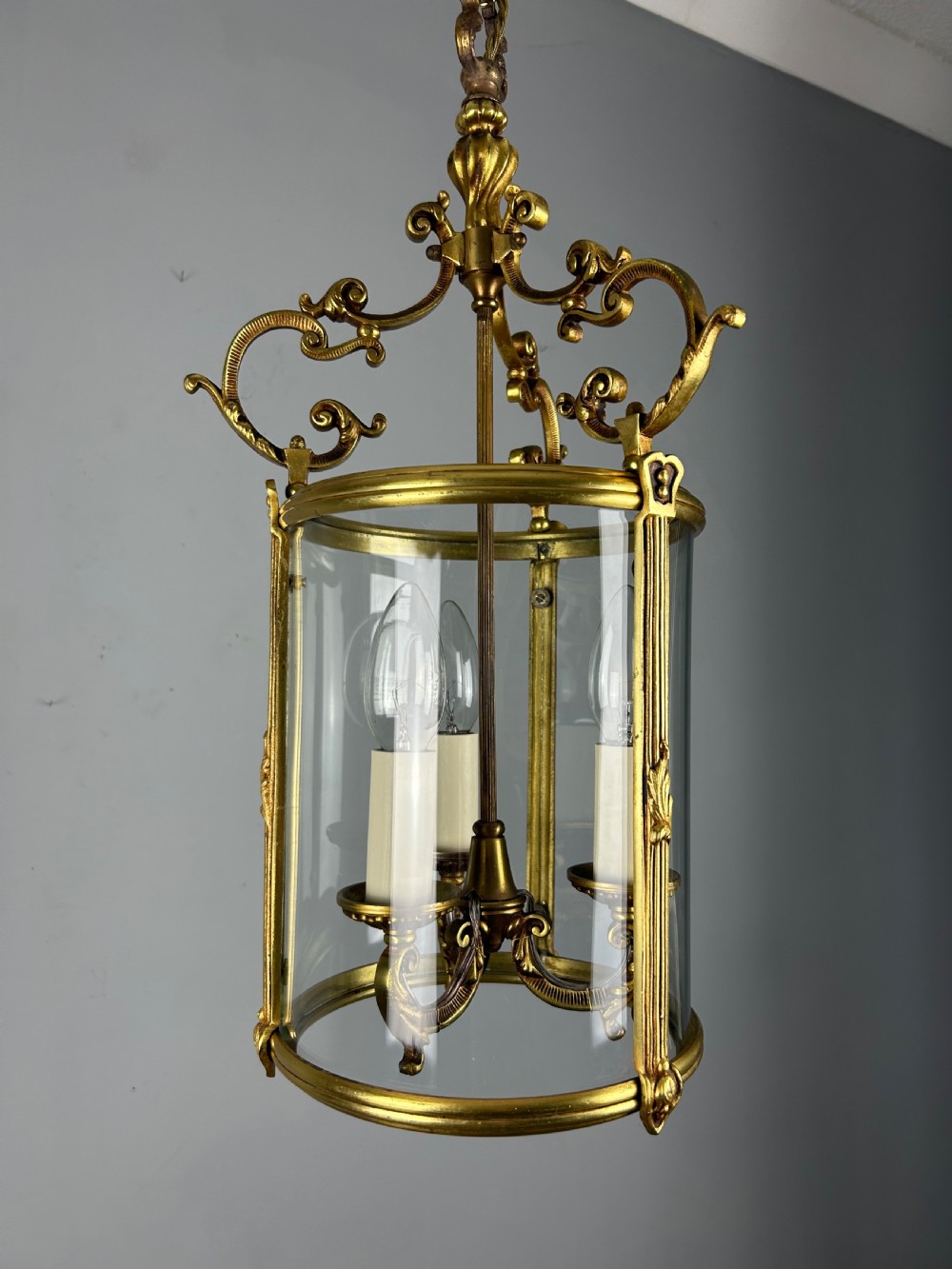 French Gilt Brass Triple Light Antique Lantern  View XIII