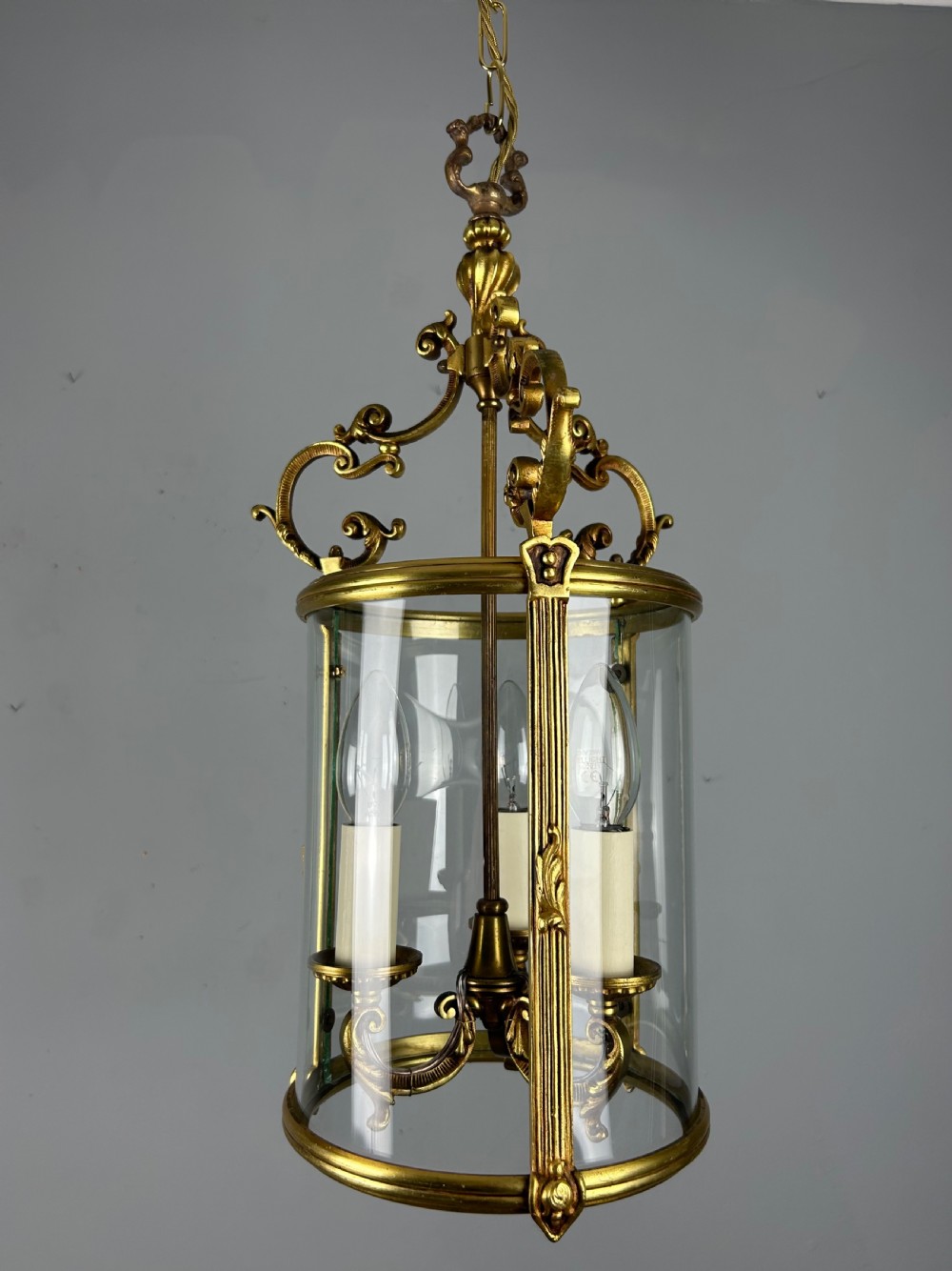 French Gilt Brass Triple Light Antique Lantern  View XIV