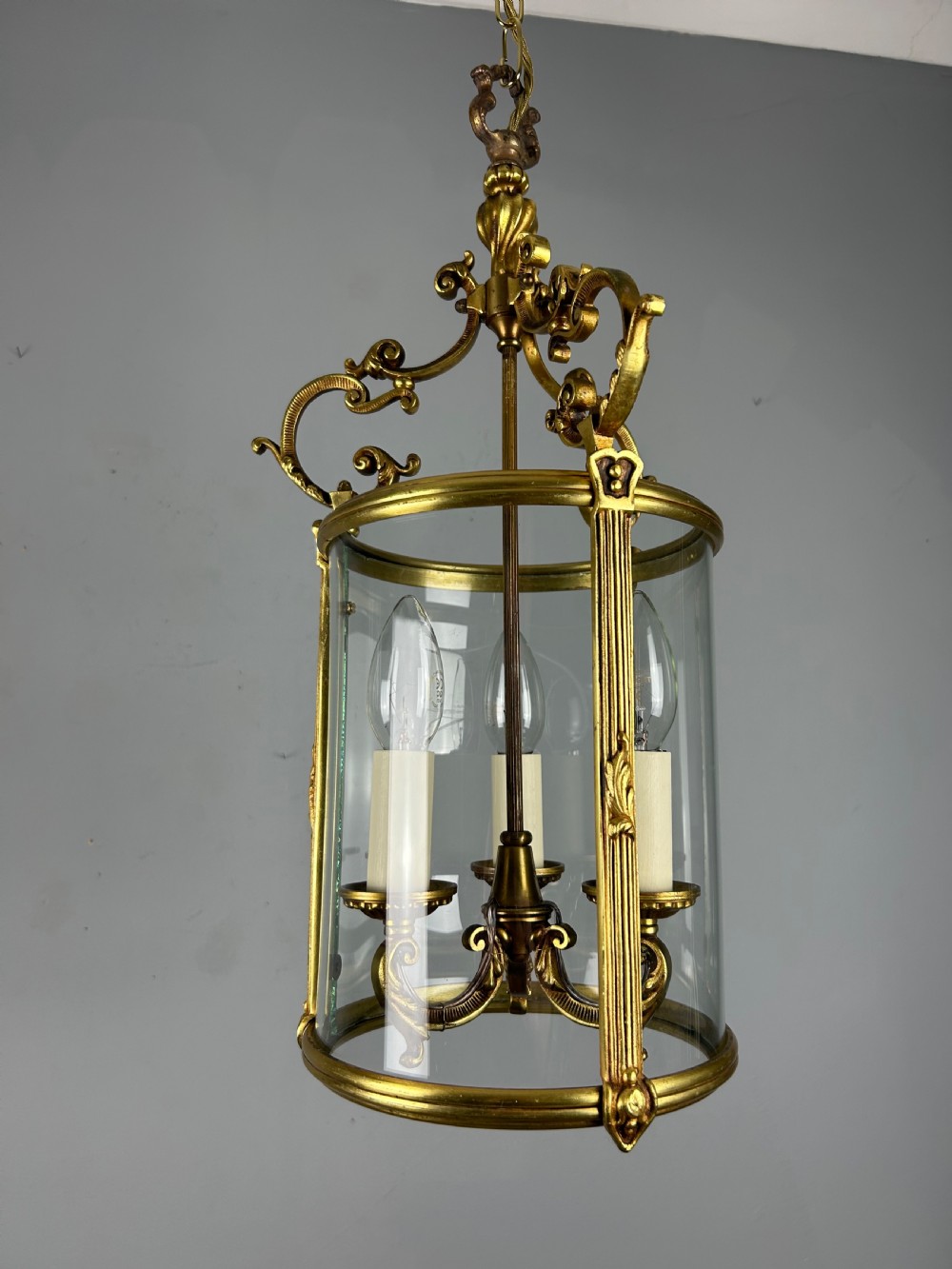 French Gilt Brass Triple Light Antique Lantern  View XVI