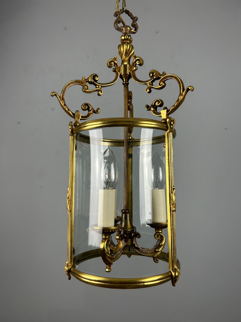 French Gilt Brass Triple Light Antique Lantern  View XVII