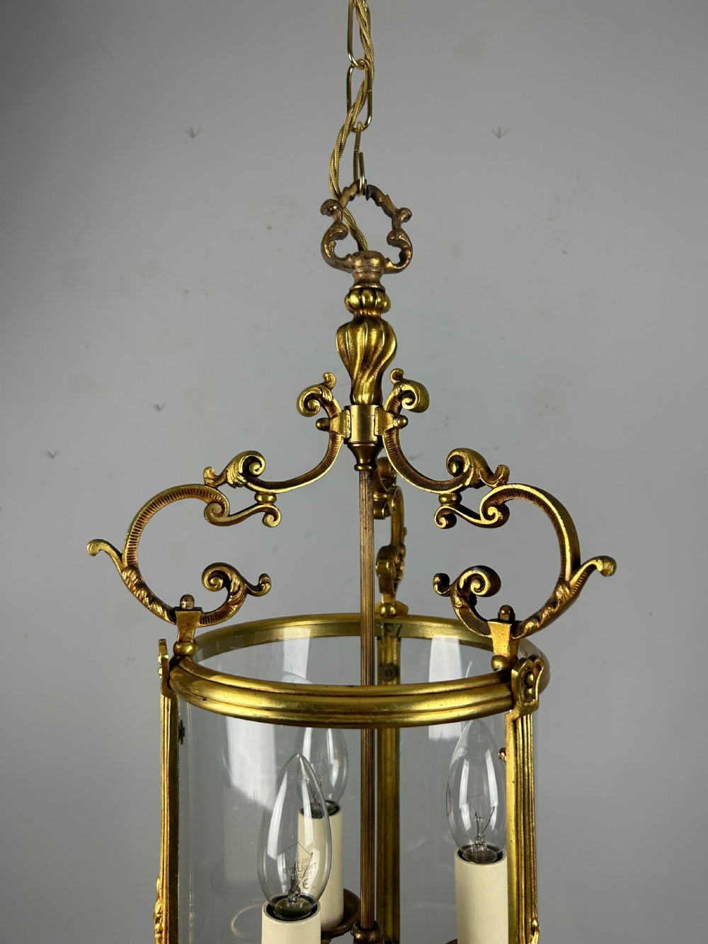 French Gilt Brass Triple Light Antique Lantern  View XIX