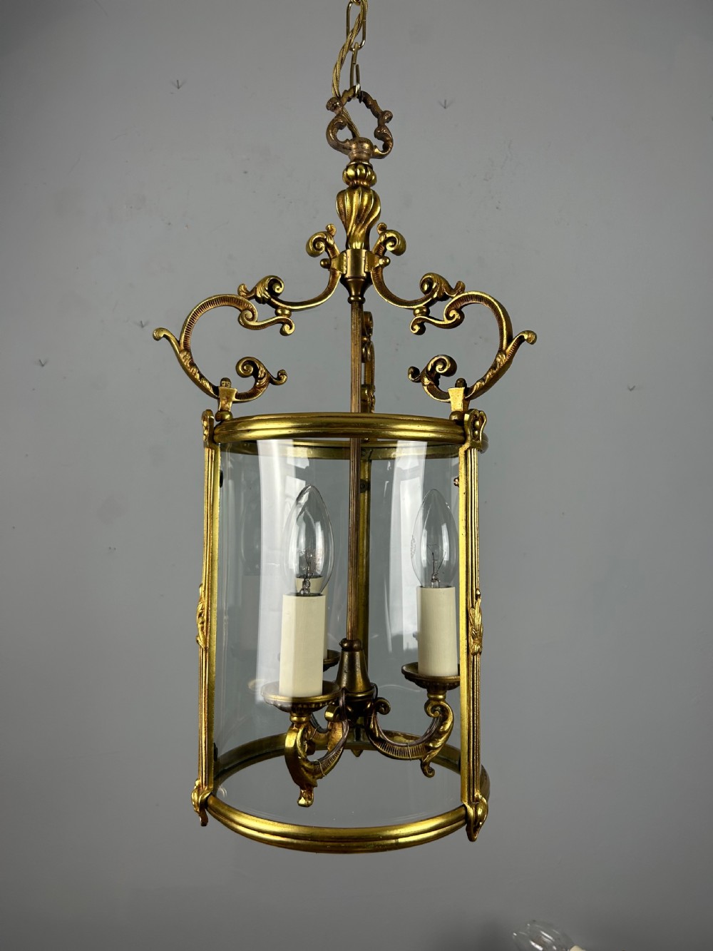 French Gilt Brass Triple Light Antique Lantern  View XX