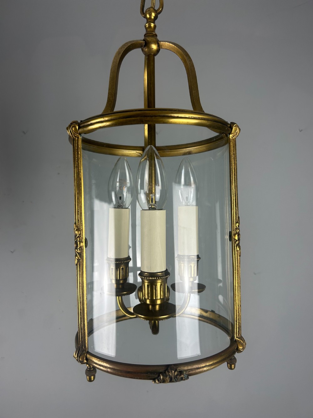 French Gilded Triple Light Antique Lantern View XVI