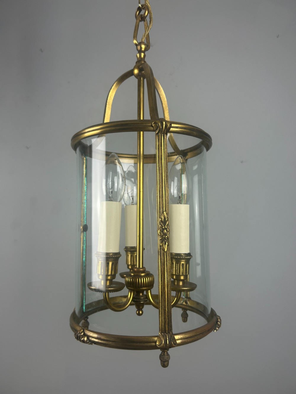 French Gilded Triple Light Antique Lantern View V