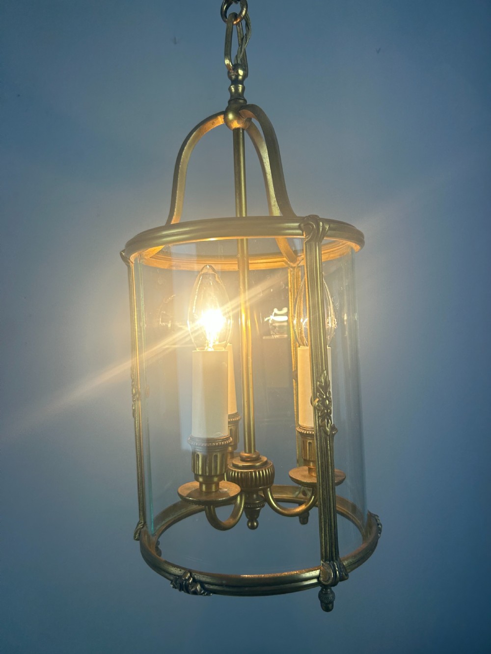 French Gilded Triple Light Antique Lantern View IX