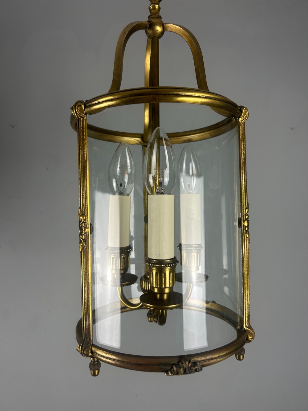 French Gilded Triple Light Antique Lantern View X