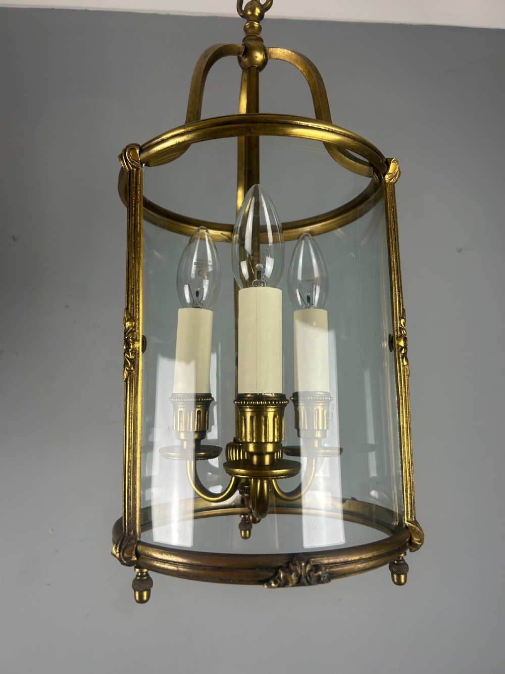 French Gilded Triple Light Antique Lantern View XI