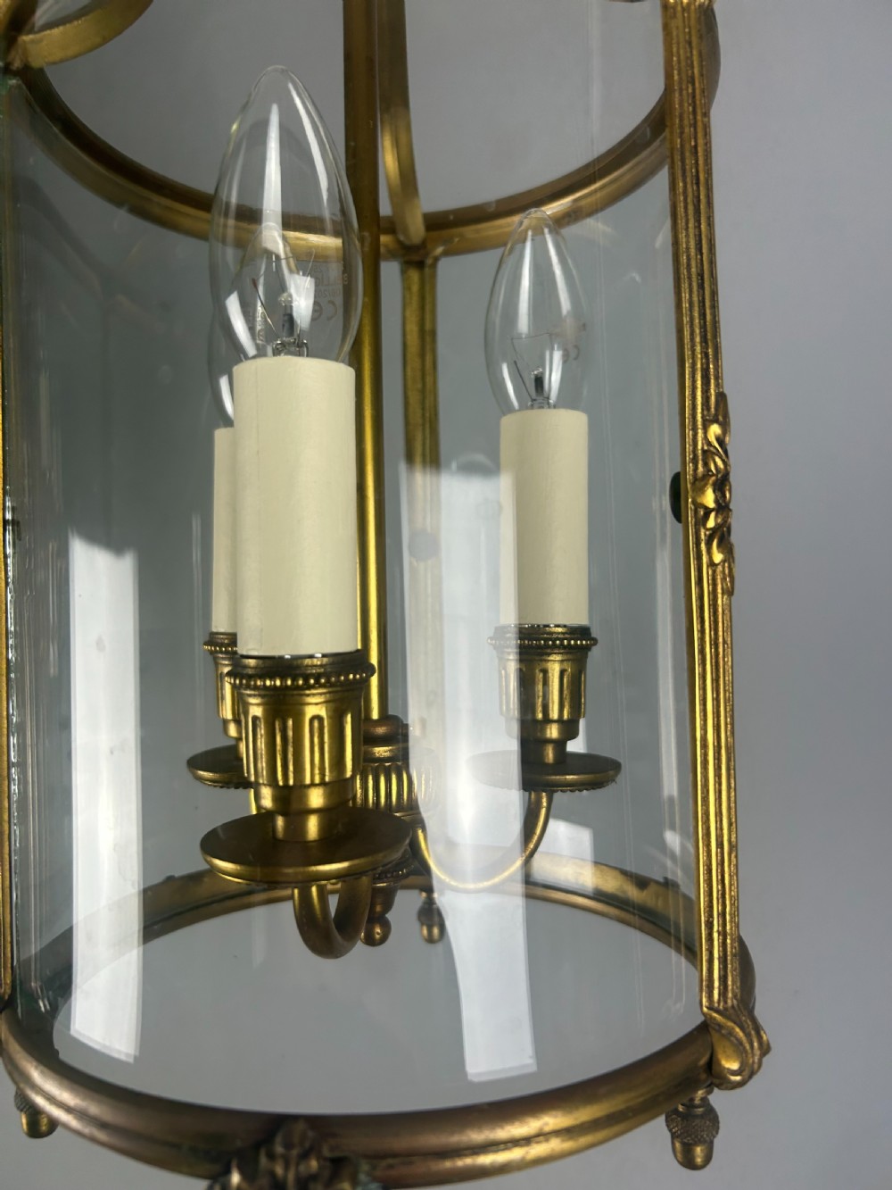 French Gilded Triple Light Antique Lantern View XII