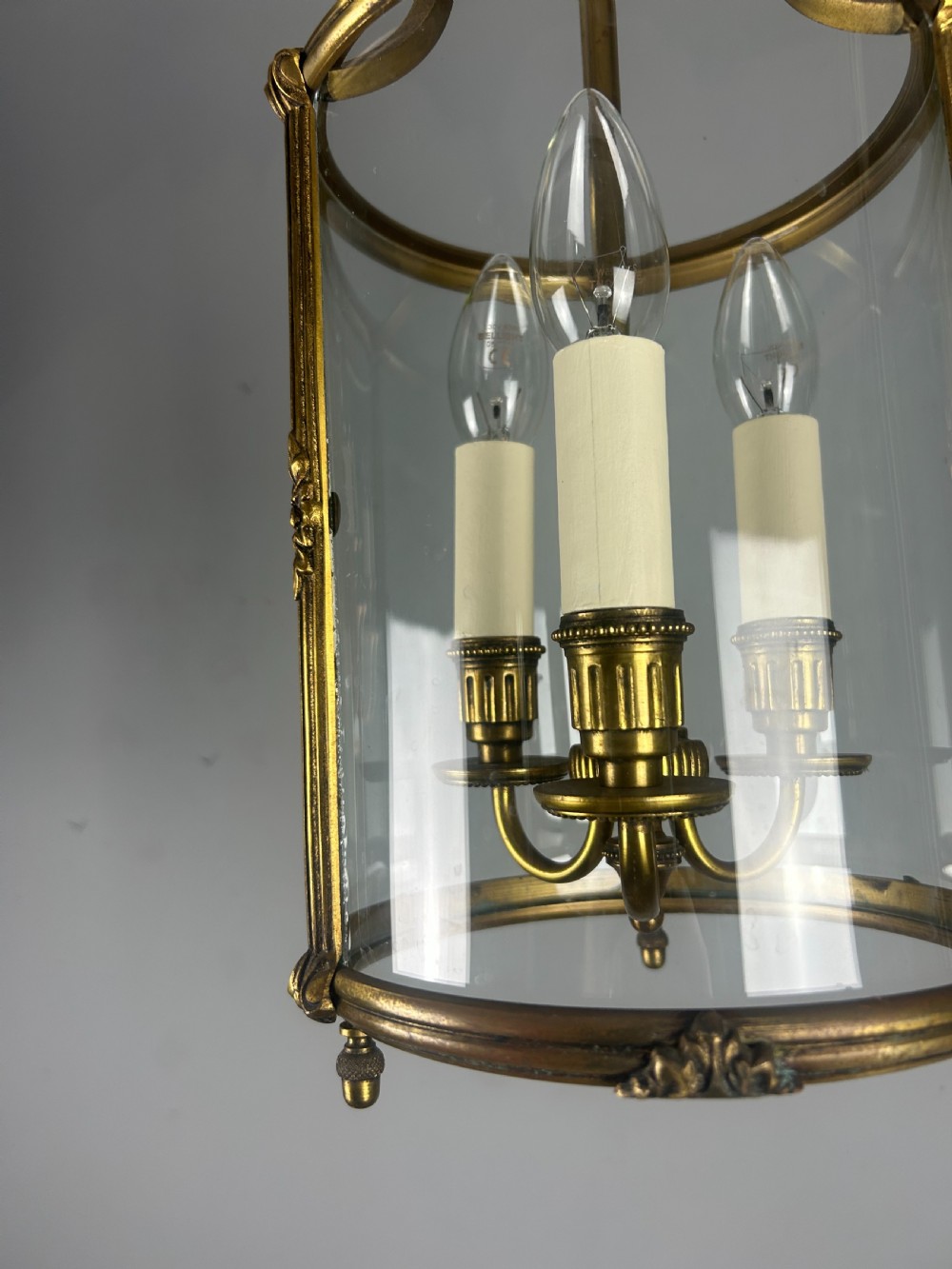 French Gilded Triple Light Antique Lantern View XIII