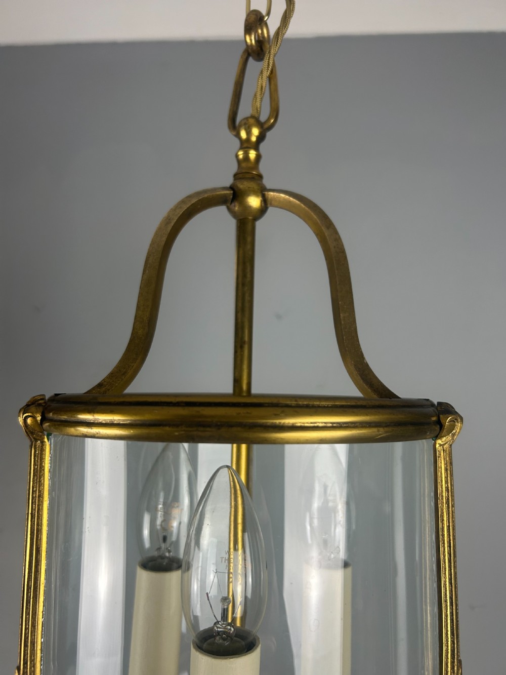 French Gilded Triple Light Antique Lantern View XIV