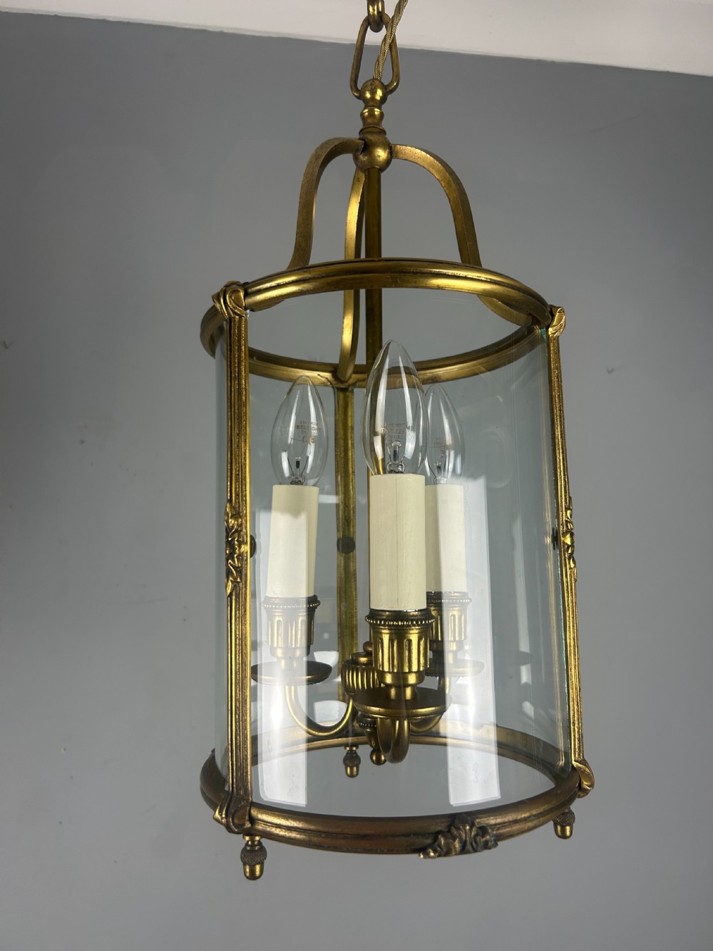 French Gilded Triple Light Antique Lantern View XV
