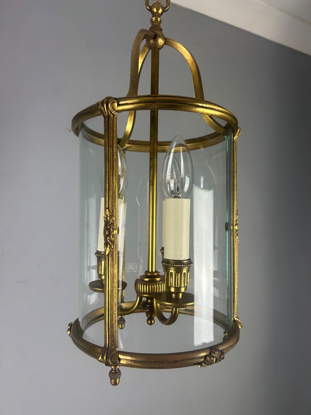 French Gilded Triple Light Antique Lantern View XVII