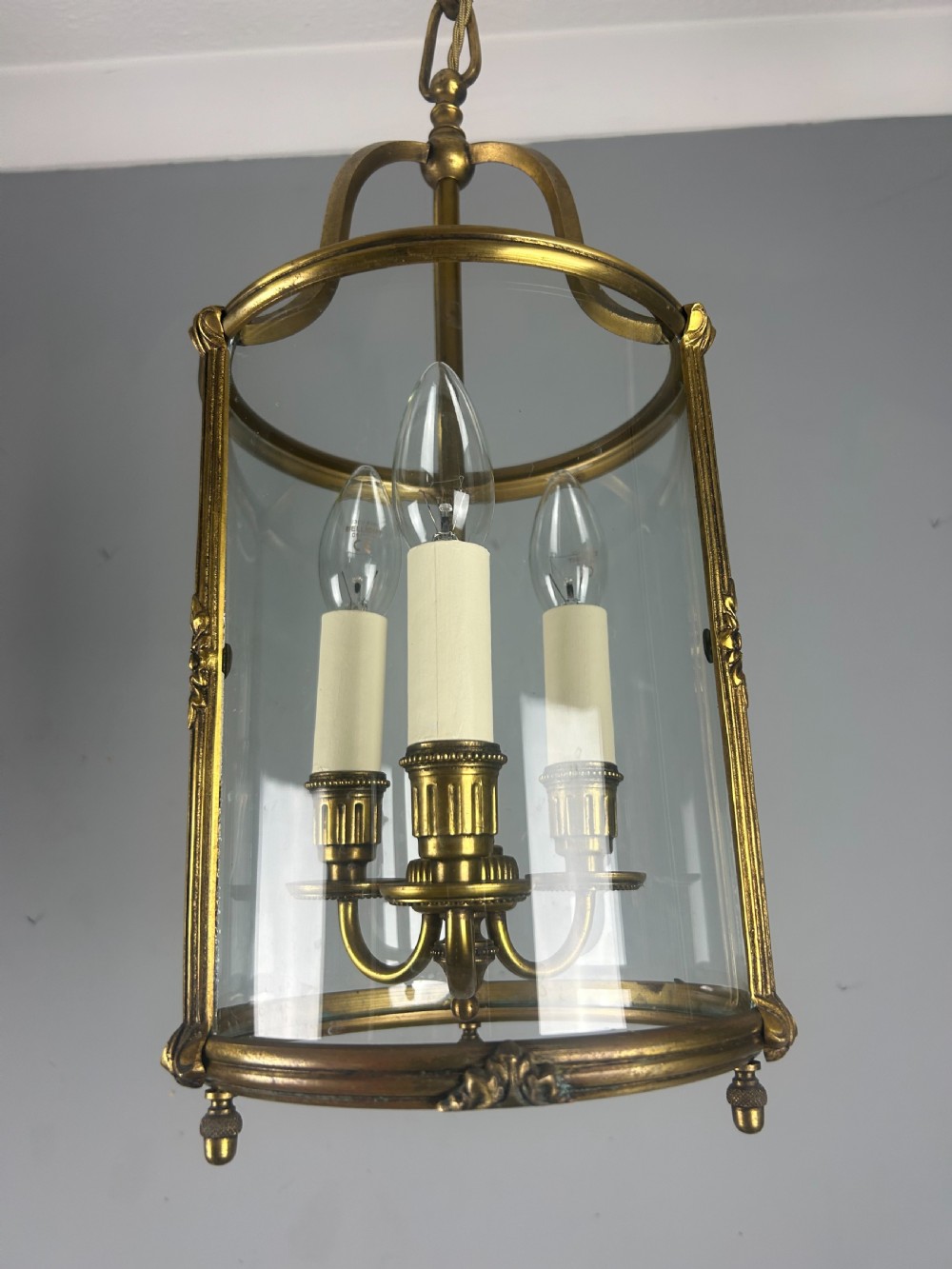 French Gilded Triple Light Antique Lantern View XVIII