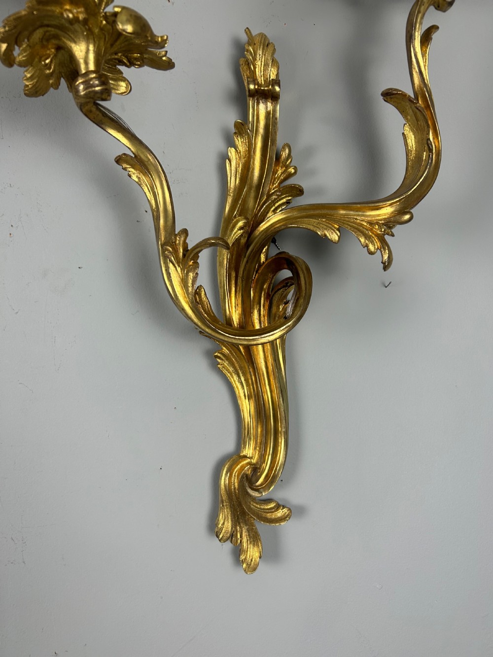Extra Large Pair of French Gilt Brass Twin Light Antique Wall Lights  View IV