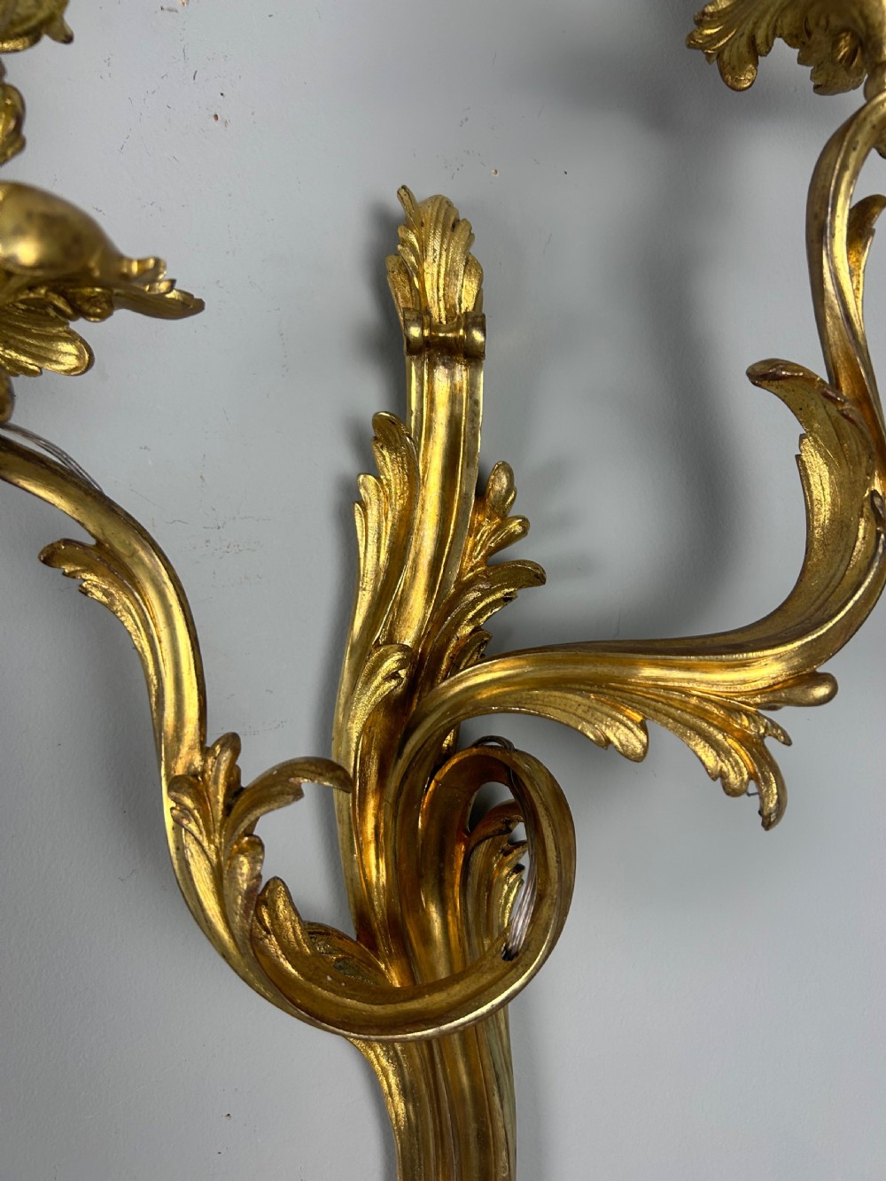 Extra Large Pair of French Gilt Brass Twin Light Antique Wall Lights  View VI