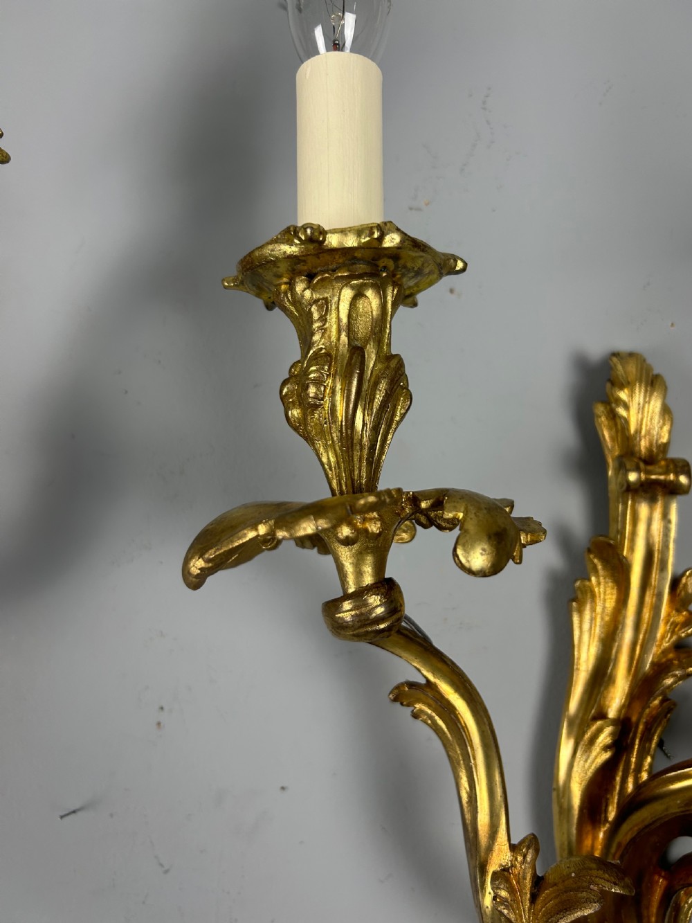 Extra Large Pair of French Gilt Brass Twin Light Antique Wall Lights  View VII
