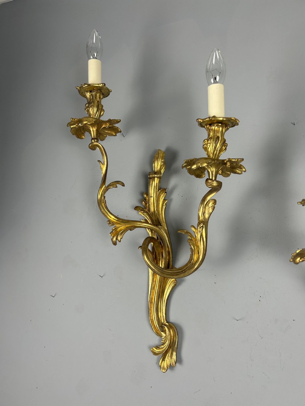Extra Large Pair of French Gilt Brass Twin Light Antique Wall Lights  View XII