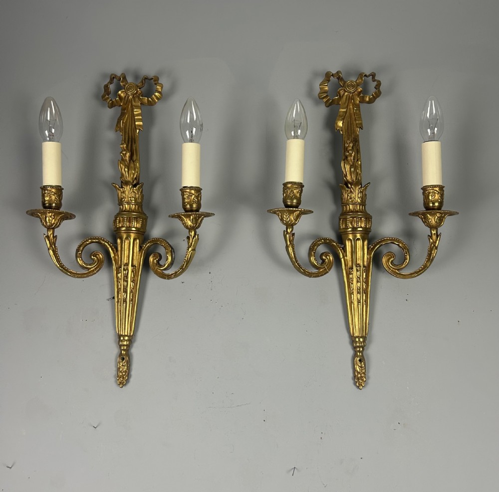 French Pair Of Gilded Bronze Twin Arm Wall Lights View X