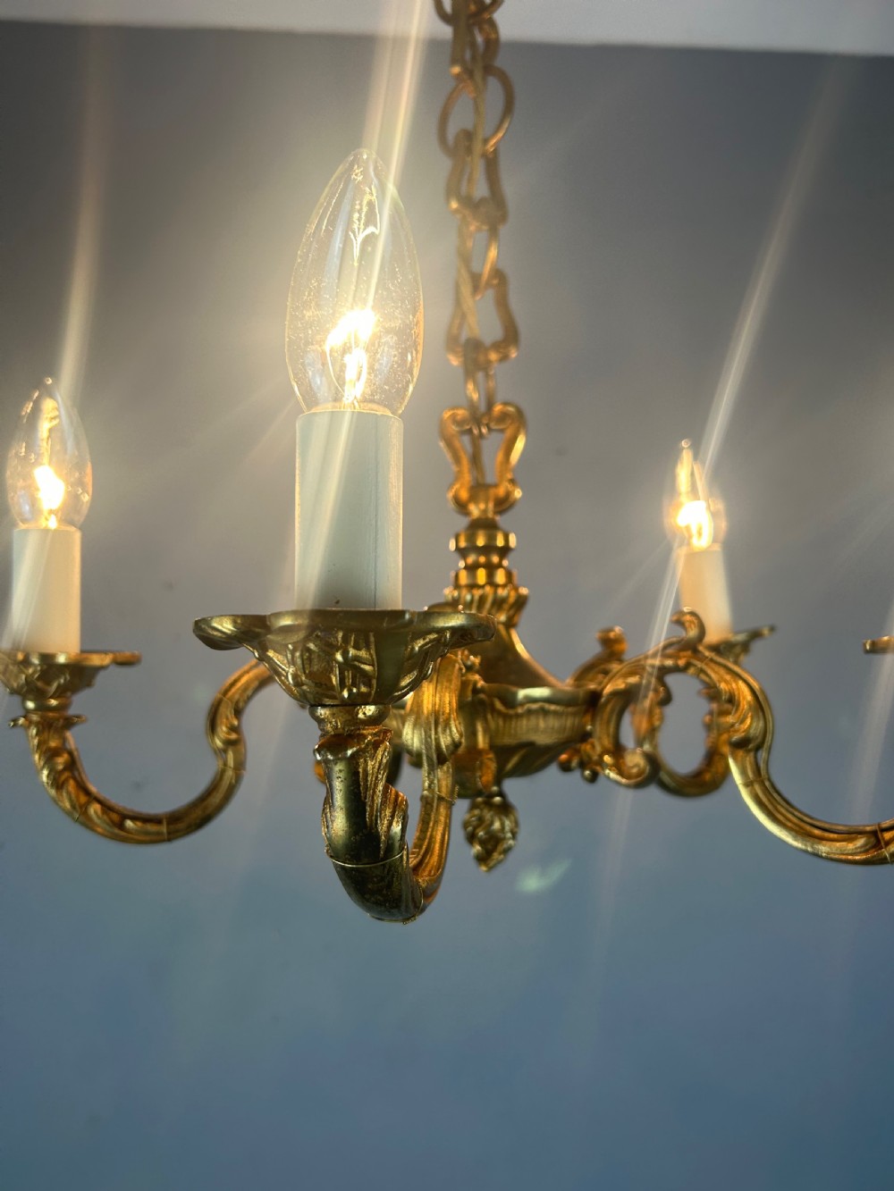 French Gilded Brass 5 Light Antique Chandelier View III