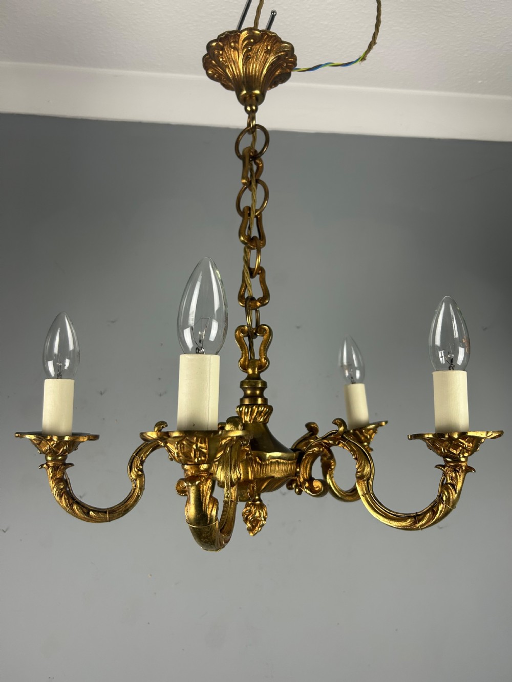 French Gilded Brass 5 Light Antique Chandelier View VII