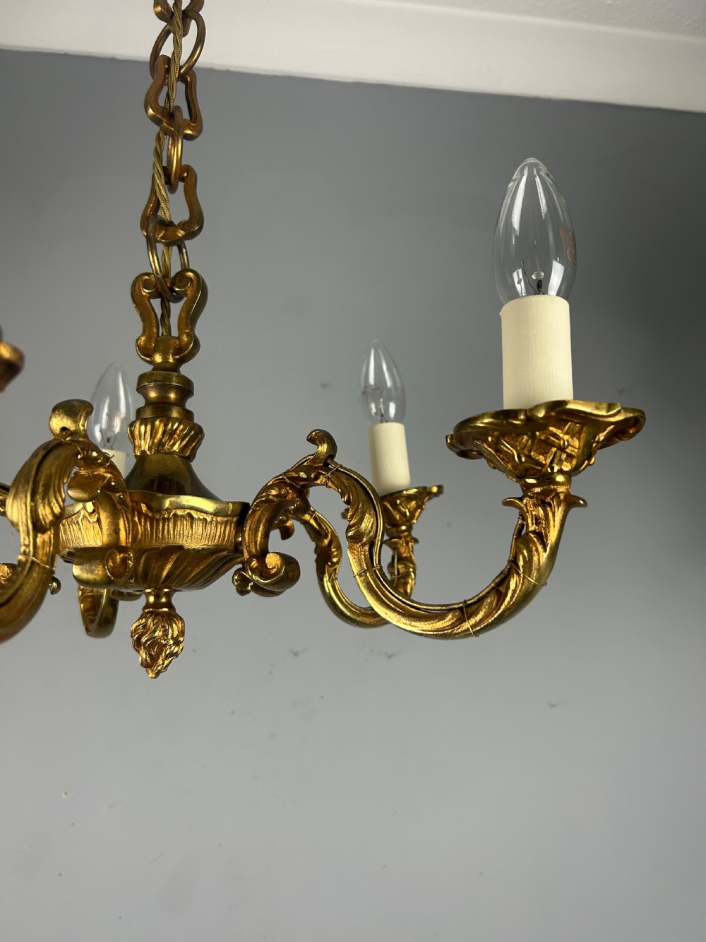 French Gilded Brass 5 Light Antique Chandelier View X