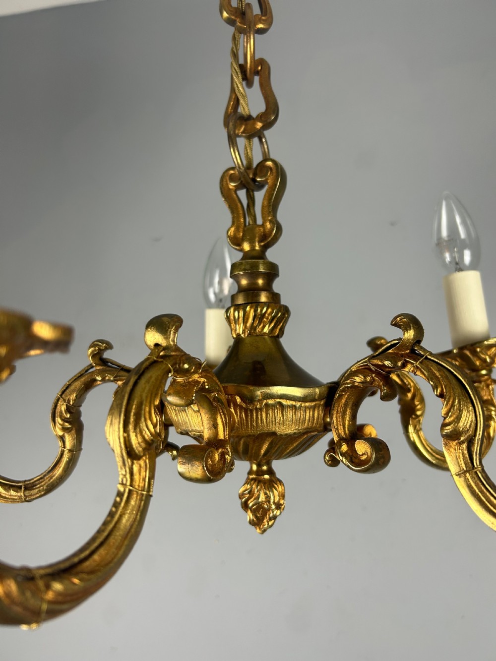 French Gilded Brass 5 Light Antique Chandelier View XII