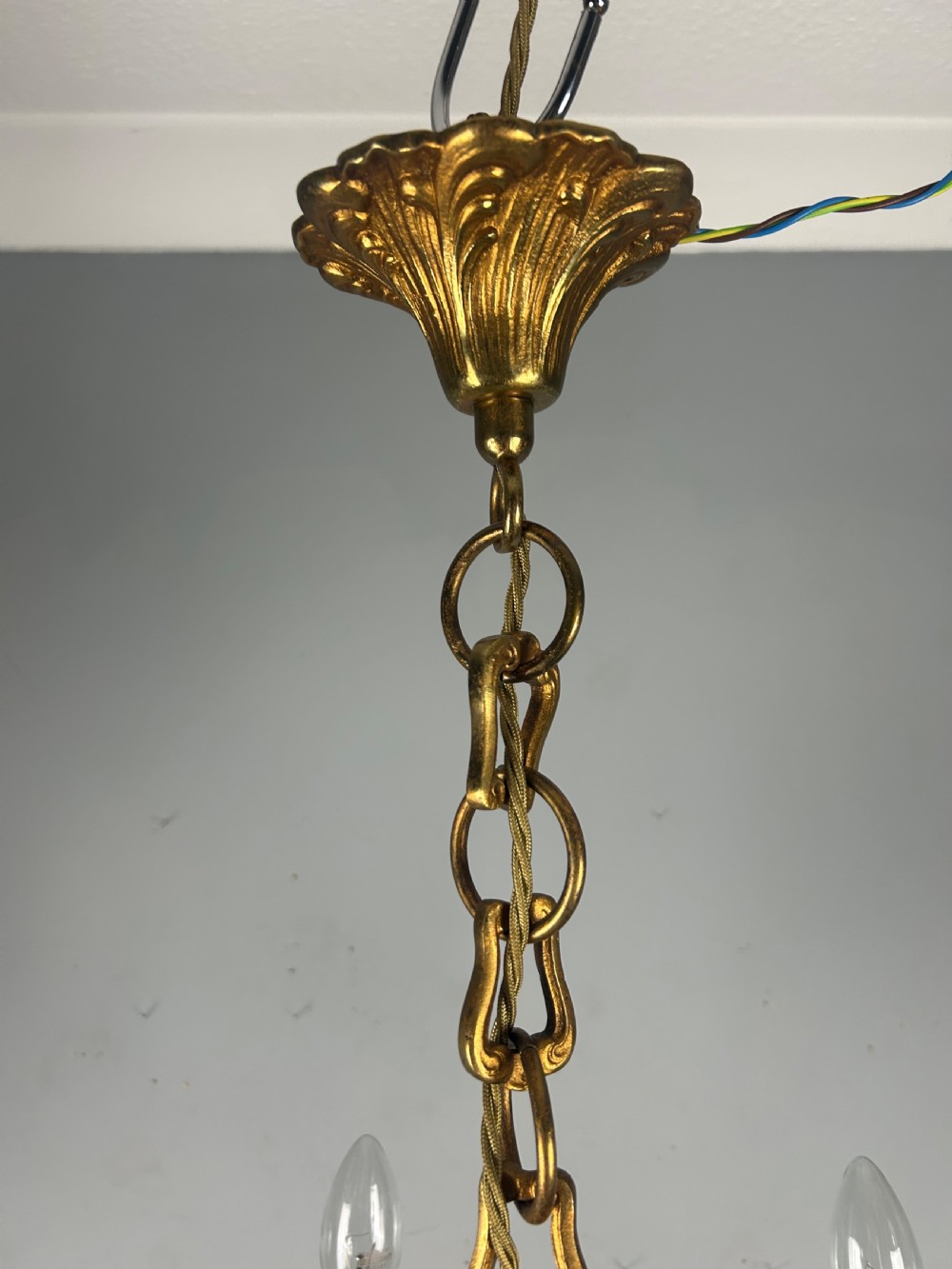 French Gilded Brass 5 Light Antique Chandelier View XIII