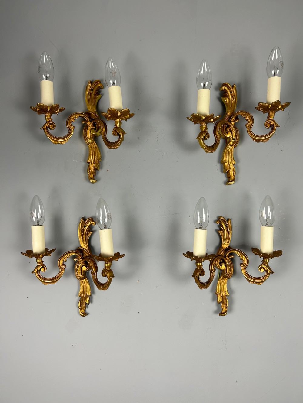 Set of 4 French Gilded Twin Arm Antique Wall Lights