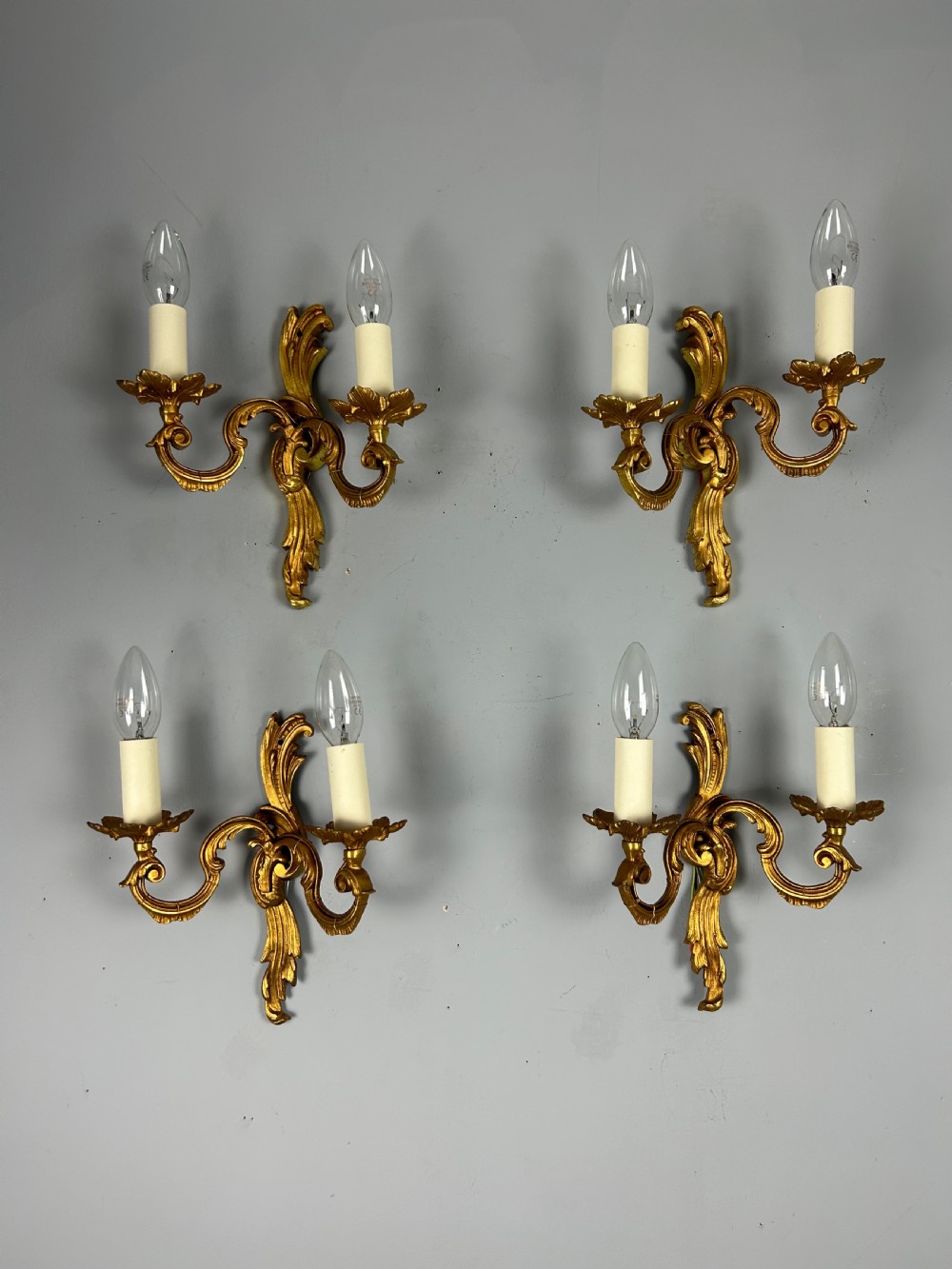 Set of 4 French Gilded Twin Arm Antique Wall Lights View II