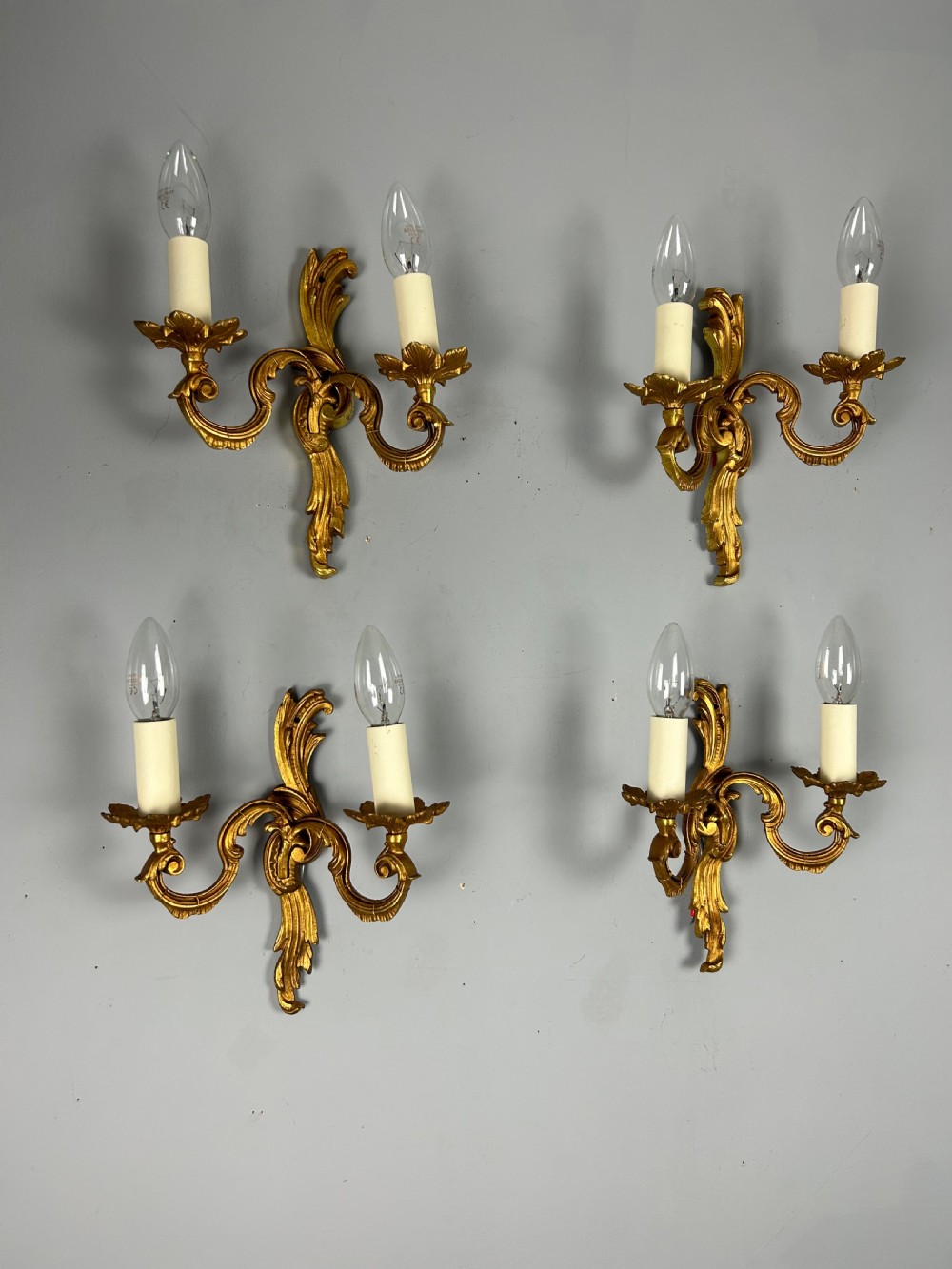 Set of 4 French Gilded Twin Arm Antique Wall Lights View V
