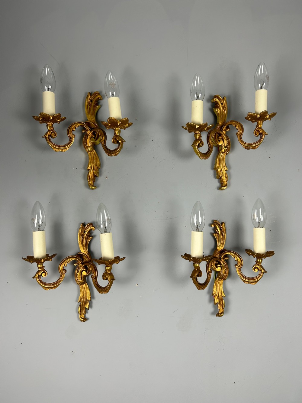 Set of 4 French Gilded Twin Arm Antique Wall Lights View VI