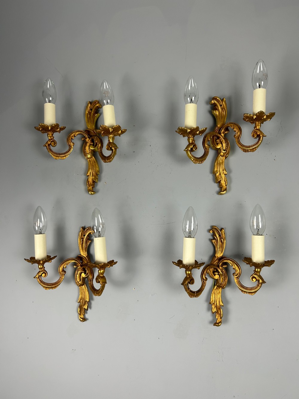 Set of 4 French Gilded Twin Arm Antique Wall Lights View VII
