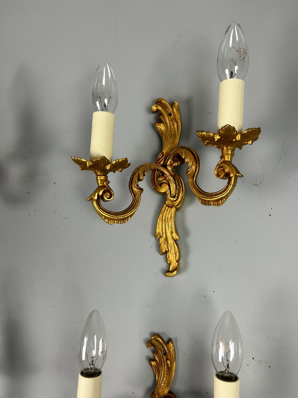 Set of 4 French Gilded Twin Arm Antique Wall Lights View VIII