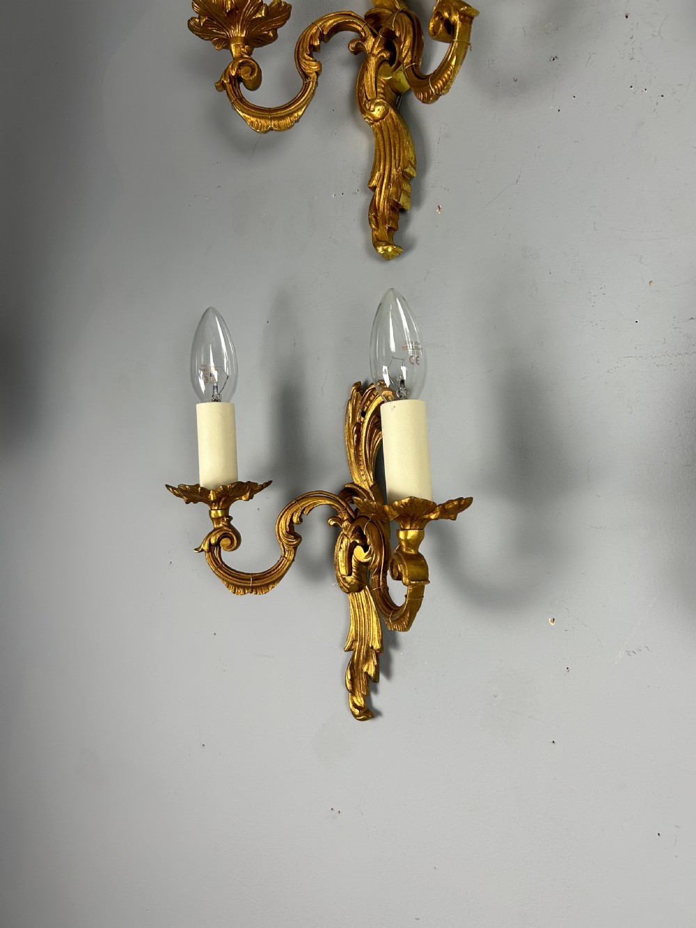 Set of 4 French Gilded Twin Arm Antique Wall Lights View IX