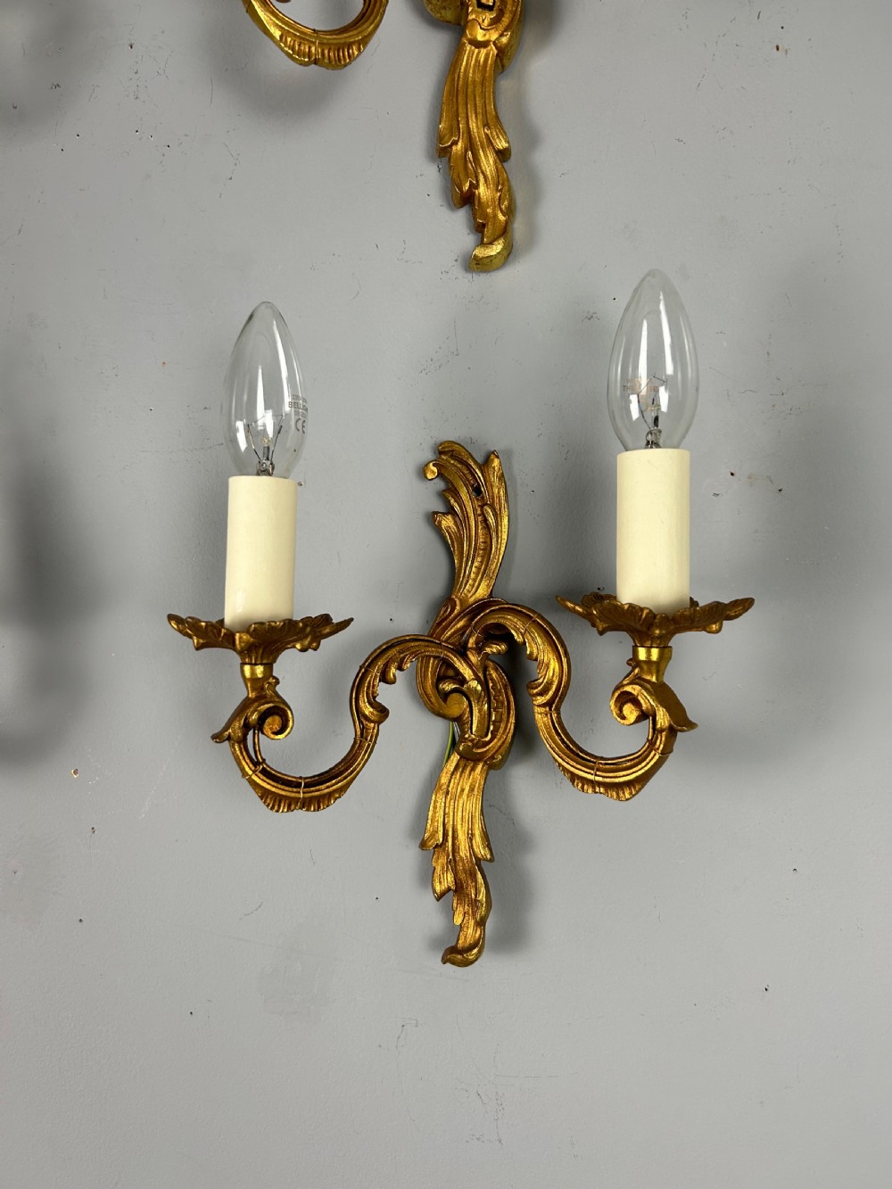 Set of 4 French Gilded Twin Arm Antique Wall Lights View X