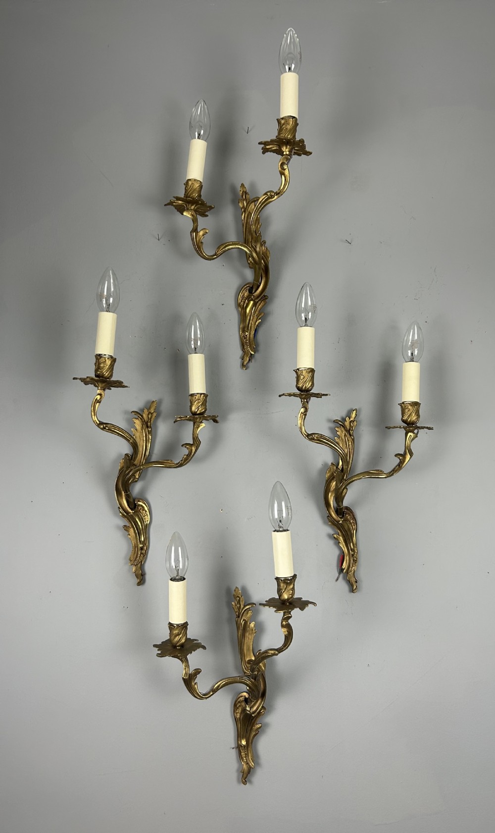 Set Of 4 French Gilded Twin Arm Antique Wall Lights