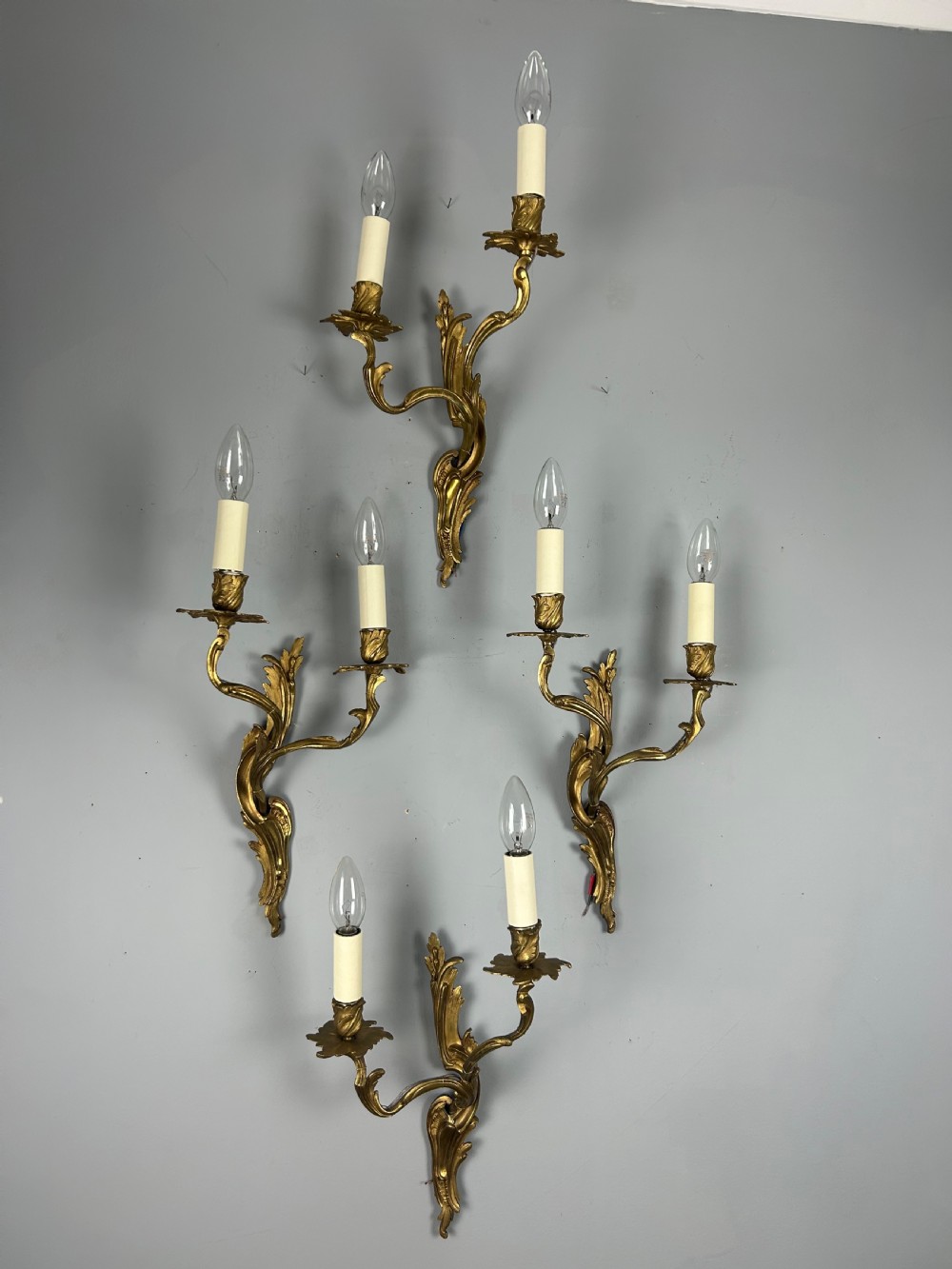 Set Of 4 French Gilded Twin Arm Antique Wall Lights View II