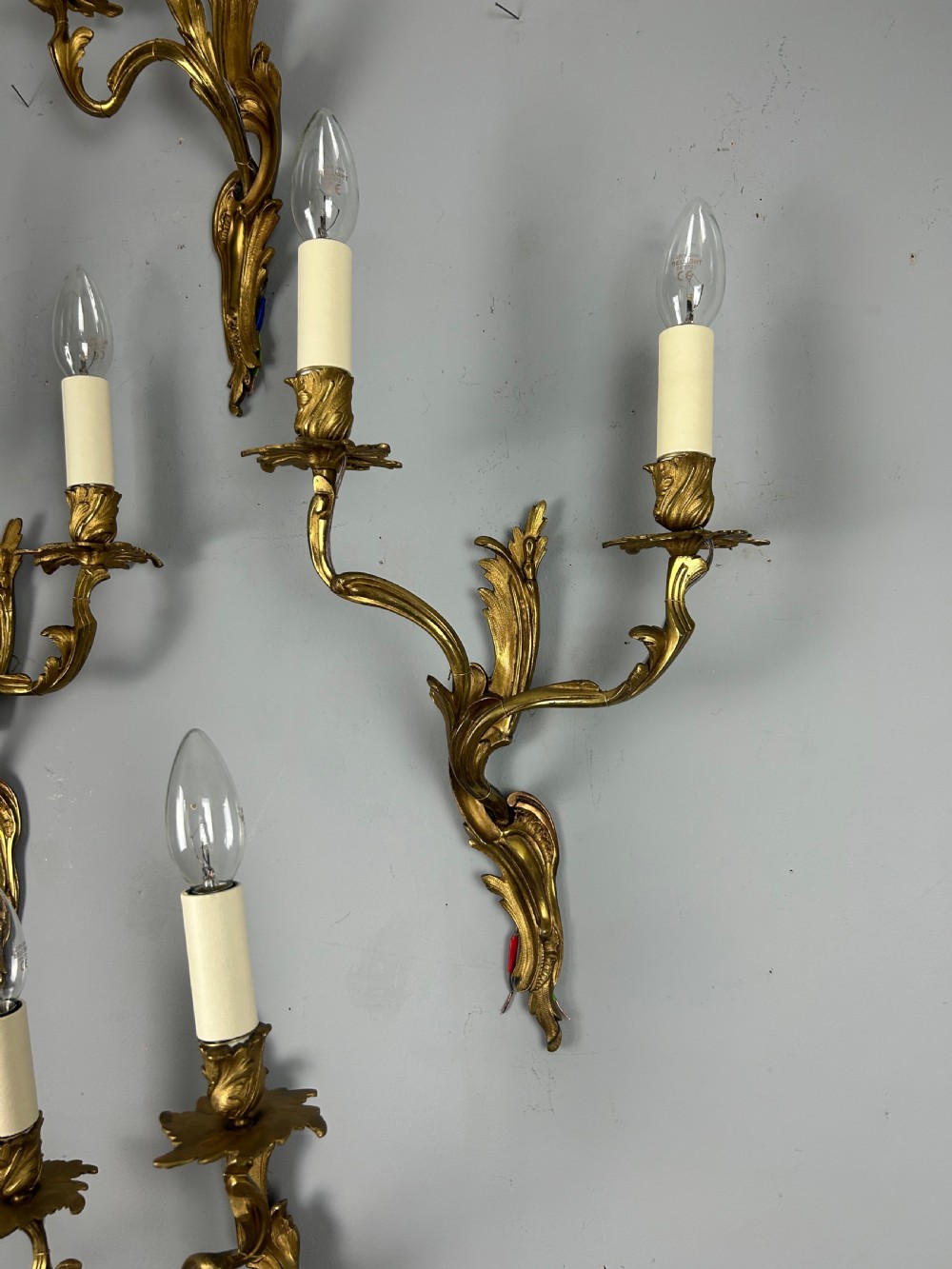 Set Of 4 French Gilded Twin Arm Antique Wall Lights View VIII
