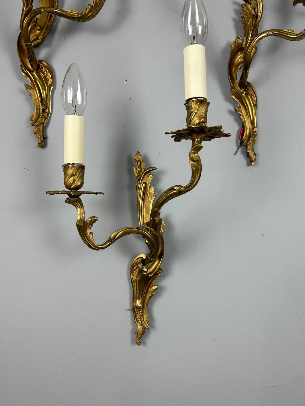 Set Of 4 French Gilded Twin Arm Antique Wall Lights View X