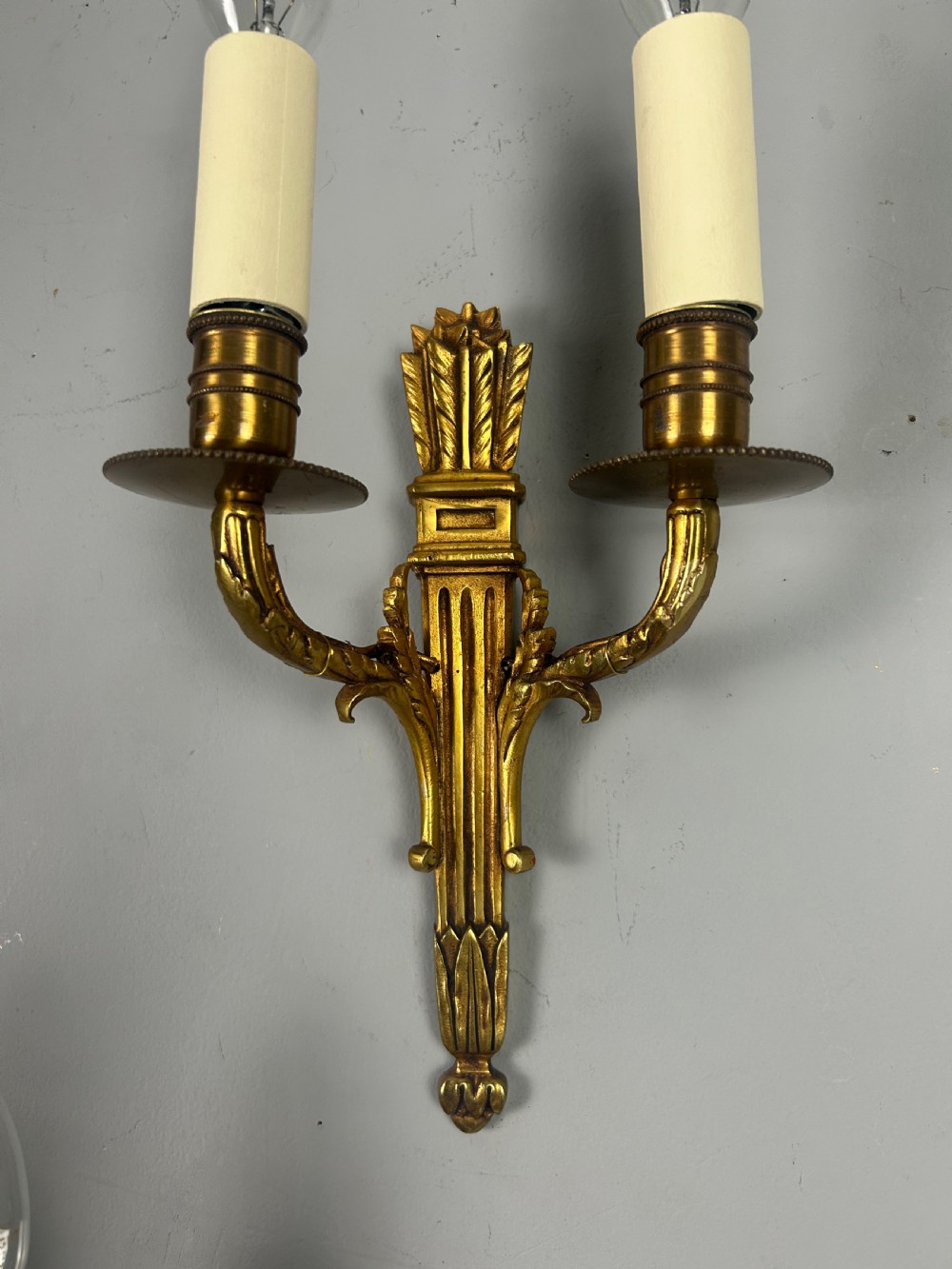 Set Of 3 French Empire Gilded Twin Arm Antique Wall Lights View II