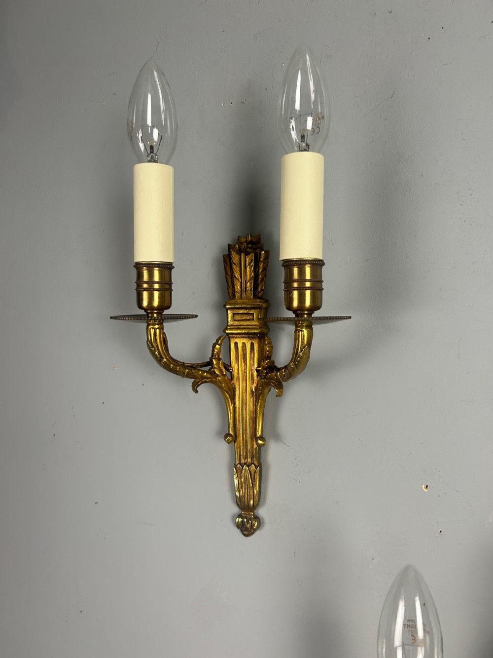 Set Of 3 French Empire Gilded Twin Arm Antique Wall Lights View IX
