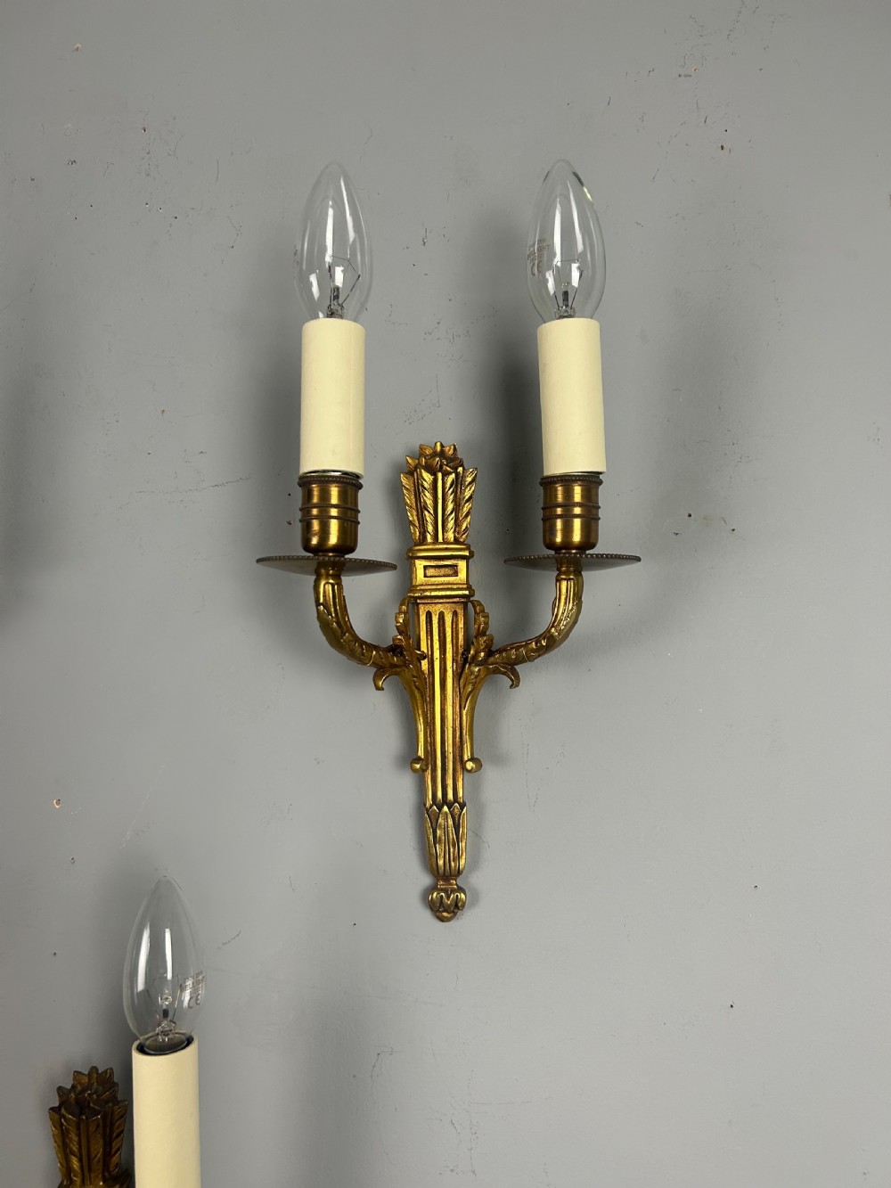 Set Of 3 French Empire Gilded Twin Arm Antique Wall Lights View X