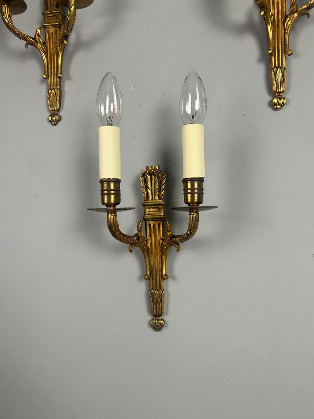 Set Of 3 French Empire Gilded Twin Arm Antique Wall Lights View XI